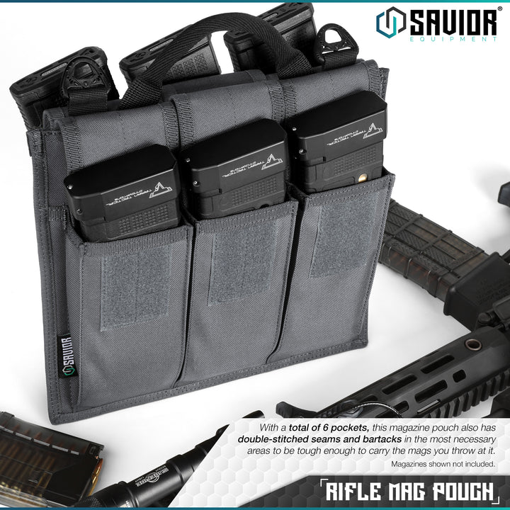 Rifle Mag Pouch - Double-Stitched in the most necessary areas, our rifle magazine pouch can easily carry all the mags you throw at it. It includes 3 pockets on each side; a total of 6 pockets.#color_sw-gray