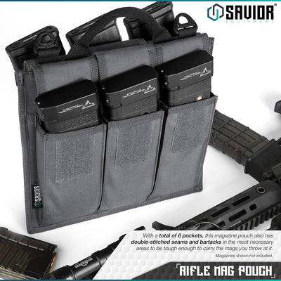 Rifle Mag Pouch - Double-Stitched in the most necessary areas, our rifle magazine pouch can easily carry all the mags you throw at it. It includes 3 pockets on each side; a total of 6 pockets.