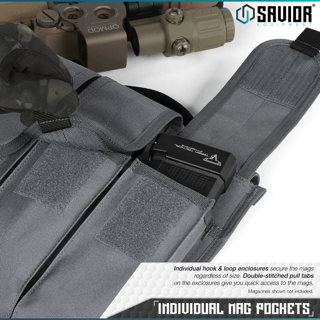 Individual Mag Pockets - Individual hook & loop enclosures secure the mags regardless of size. Double-stitched pull tabs on the exclosures give you quick access to the mags. Magazines shown not included.#color_sw-gray