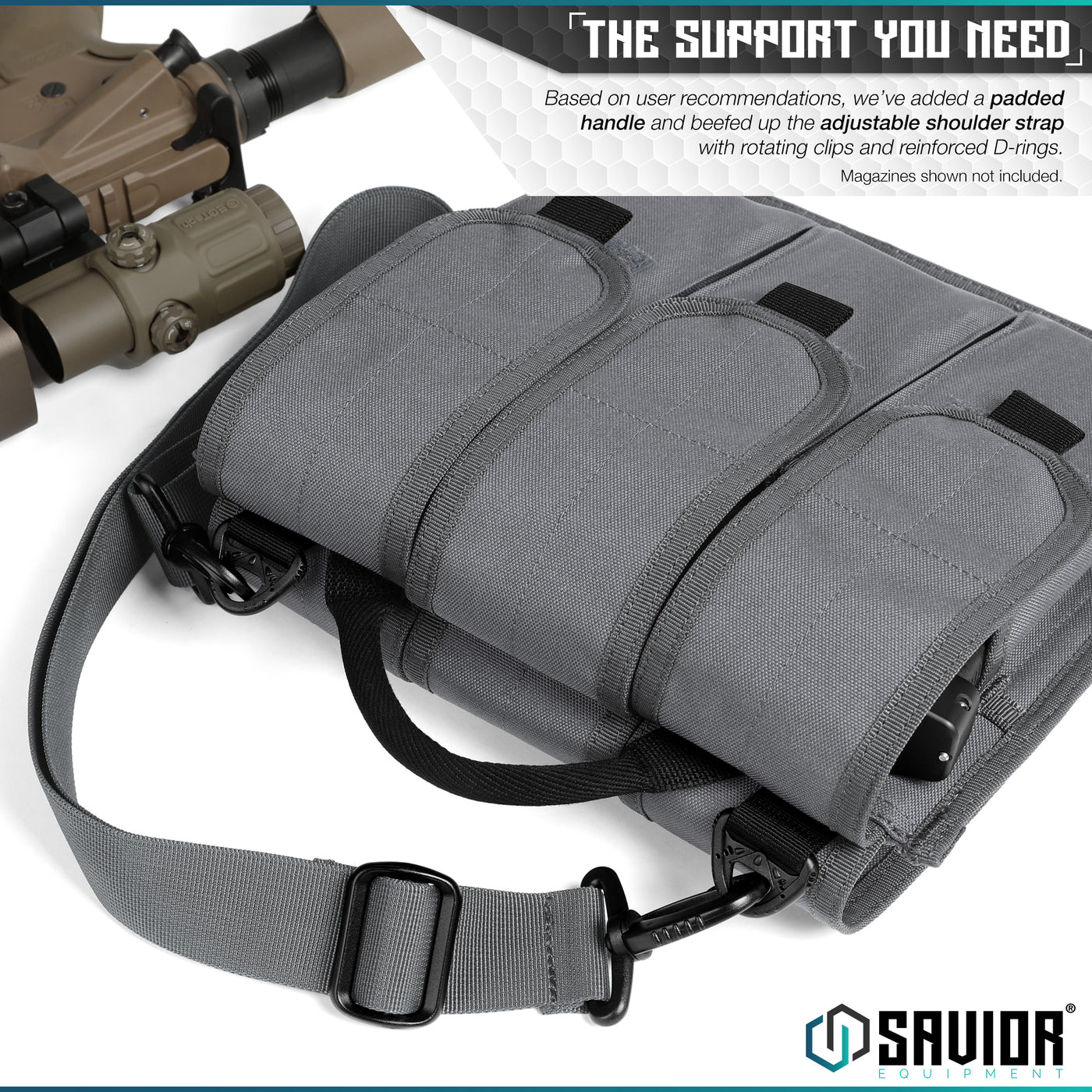 The Support You Need - Based on user recommendations, we've added a padded shoulder strap to prevent the weight of the magazines from digging into your neck.