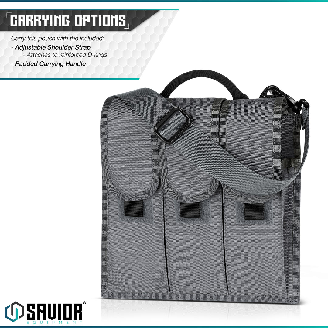 Multiple Carrying Options - Carry this pouch with the included: Adjustable shoulder strap. Attach to reinforced D-rings. Padded carrying handle.#color_sw-gray