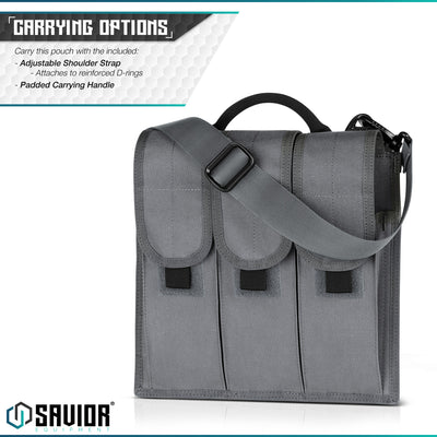 Multiple Carrying Options - Carry this pouch with the included: Adjustable shoulder strap. Attach to reinforced D-rings. Padded carrying handle.