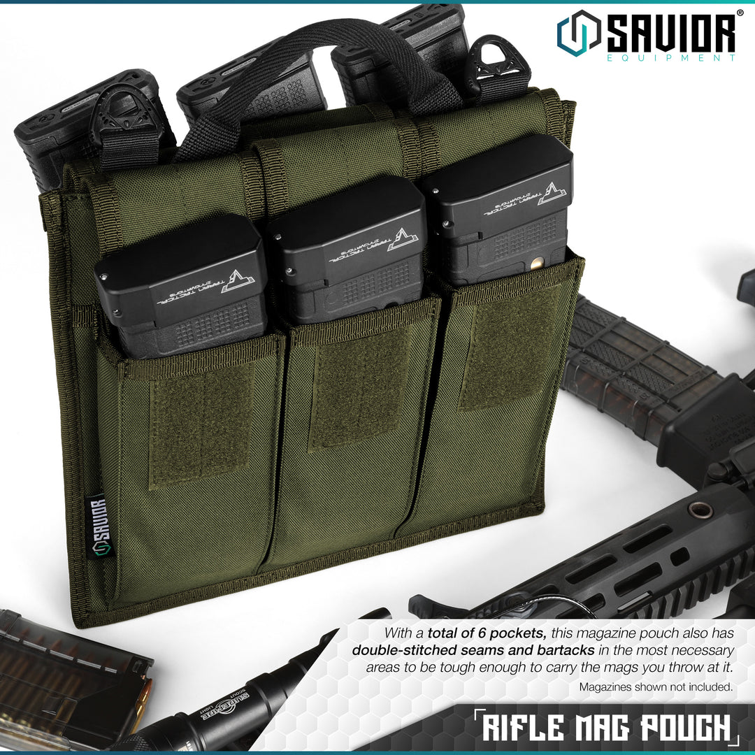 Rifle Mag Pouch - Double-Stitched in the most necessary areas, our rifle magazine pouch can easily carry all the mags you throw at it. It includes 3 pockets on each side; a total of 6 pockets.#color_od-green