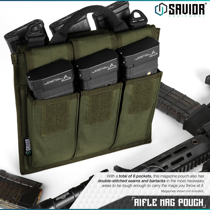 Rifle Mag Pouch - Double-Stitched in the most necessary areas, our rifle magazine pouch can easily carry all the mags you throw at it. It includes 3 pockets on each side; a total of 6 pockets.#color_od-green