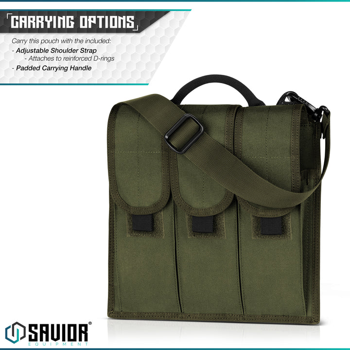 Multiple Carrying Options - Carry this pouch with the included: Adjustable shoulder strap. Attach to reinforced D-rings. Padded carrying handle.#color_od-green