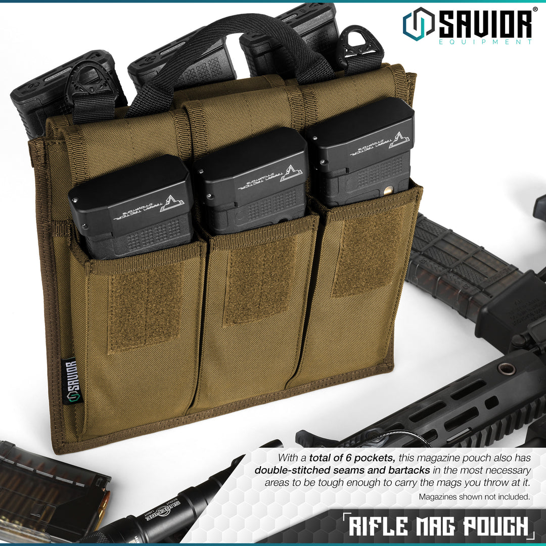 Rifle Mag Pouch - Double-Stitched in the most necessary areas, our rifle magazine pouch can easily carry all the mags you throw at it. It includes 3 pockets on each side; a total of 6 pockets.#color_dark-fde