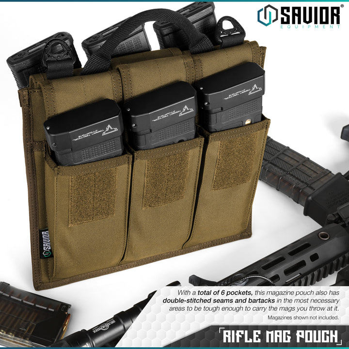 Rifle Mag Pouch - Double-Stitched in the most necessary areas, our rifle magazine pouch can easily carry all the mags you throw at it. It includes 3 pockets on each side; a total of 6 pockets.#color_dark-fde