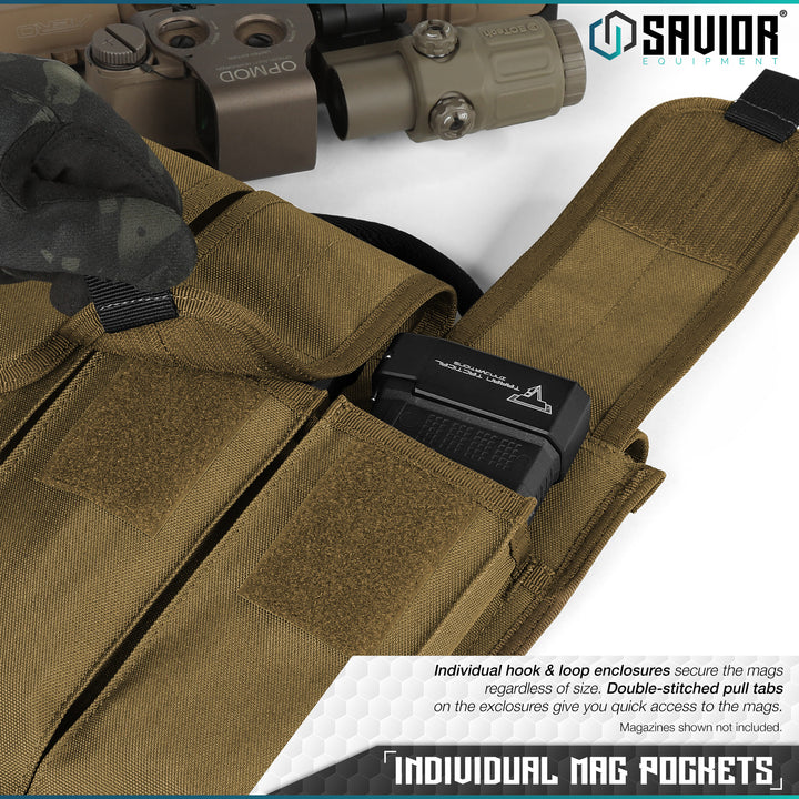 Individual Mag Pockets - Individual hook & loop enclosures secure the mags regardless of size. Double-stitched pull tabs on the exclosures give you quick access to the mags. Magazines shown not included.#color_dark-fde
