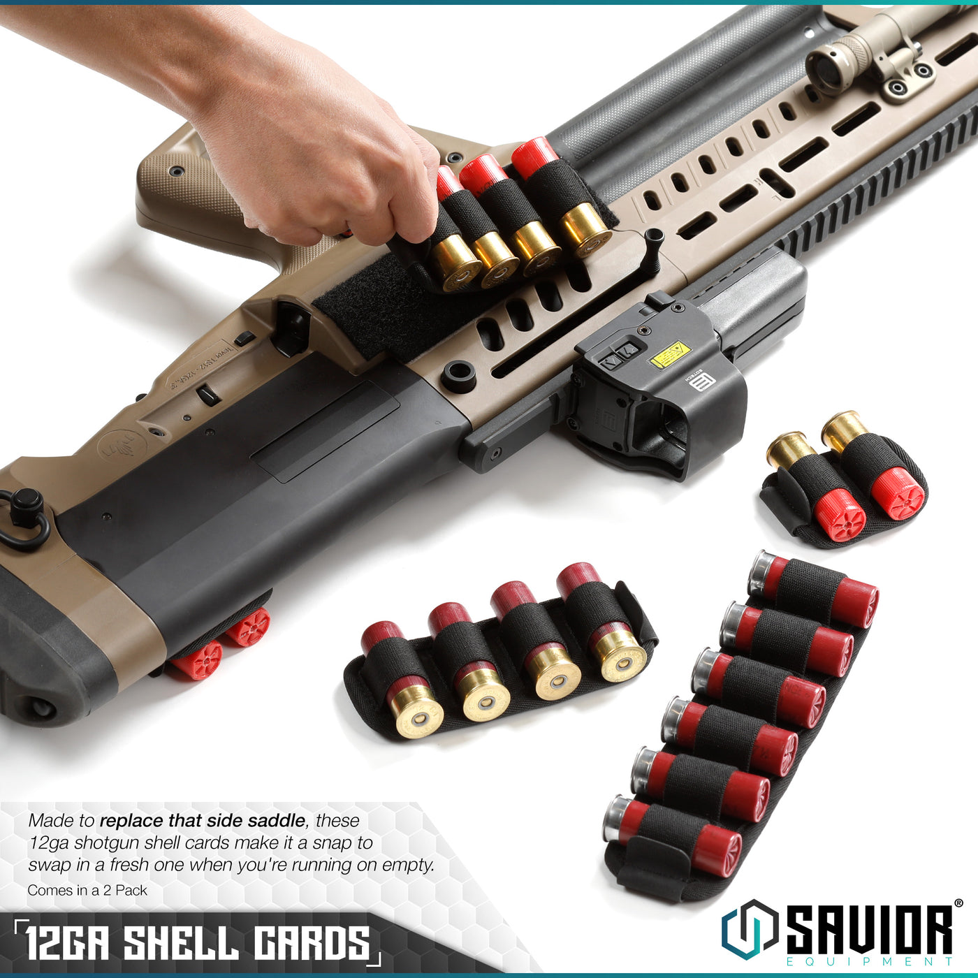 12GA Shotgun Shell Card - 2/4/6 Round - Hook Backing - 2 Pack