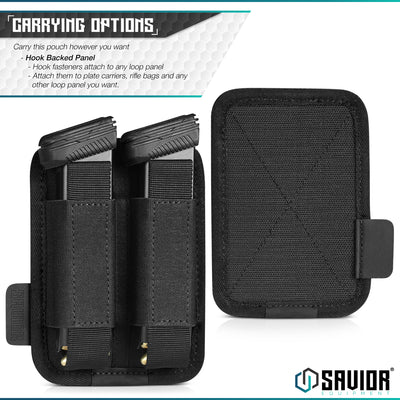 Multiple Carrying Options - Carry this pouch however you want. Hook backed panel. Hook fasteners atach to any loop panel. Attach them to plate carriers, rifle bags and any other loop panel you want.