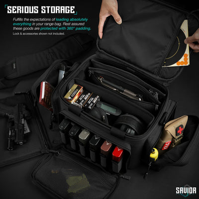 Serious Storage - Fulfills the expectations of loading absolutely everything in your range bag. Rest assured these goods are protected with 360° padding. Locks & accessories shown not included.