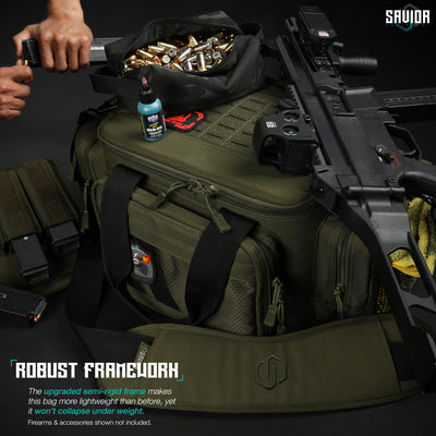 Robust Framework - The upgraded semi-rigid frame makes this bag more lightweight than before, yet it won't collapse under weight. Firearms & accessories shown not included.