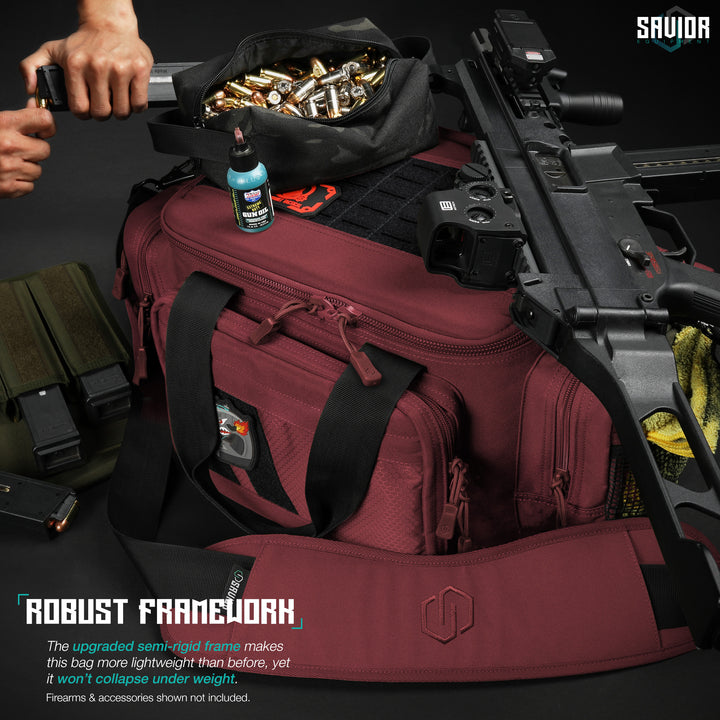 Robust Framework - The upgraded semi-rigid frame makes this bag more lightweight than before, yet it won't collapse under weight. Firearms & accessories shown not included.#color_sedona-red