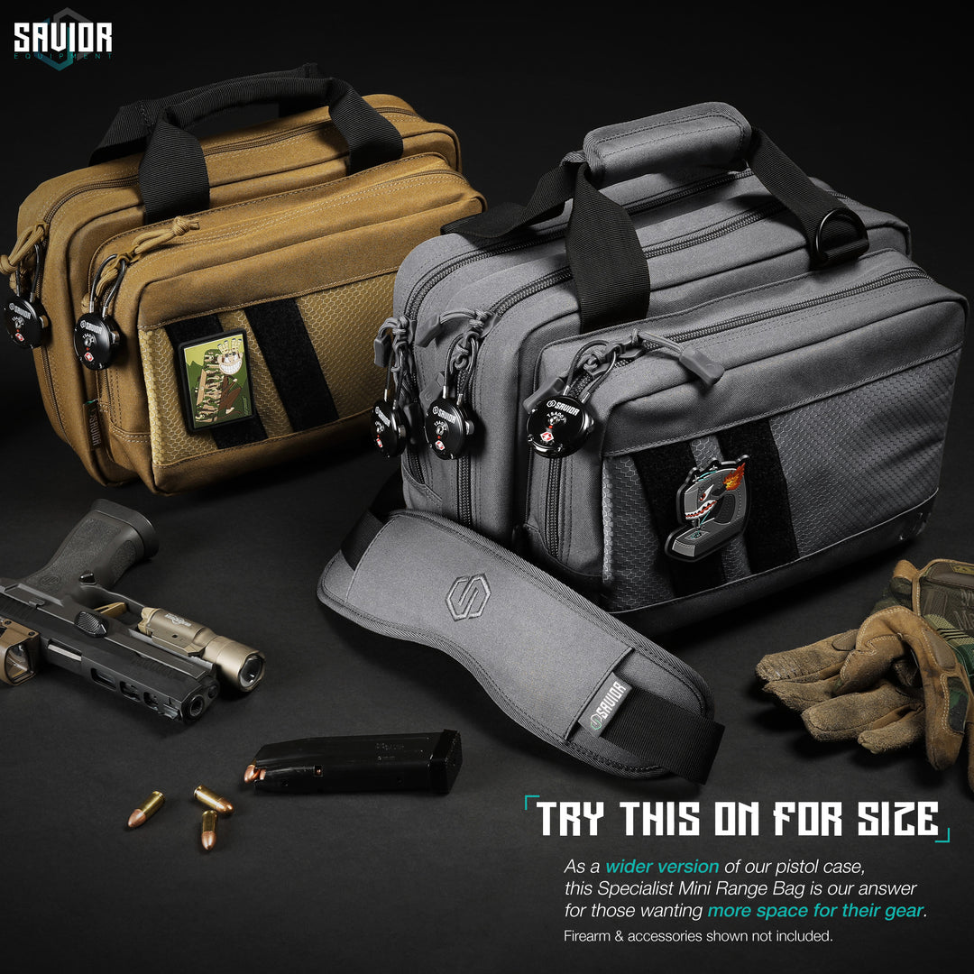 Try This On For Size - As a wider version of our Pistol Case, this Specialist Mini Range Bag is our answer for those wanting more space for their gear. Firearms & accessories shown not included.#color_sw-gray