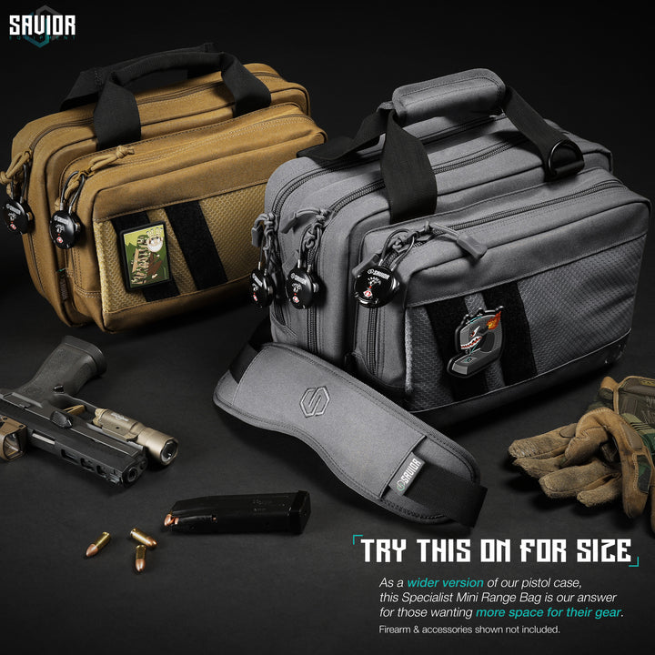 Try This On For Size - As a wider version of our Pistol Case, this Specialist Mini Range Bag is our answer for those wanting more space for their gear. Firearms & accessories shown not included.#color_sw-gray