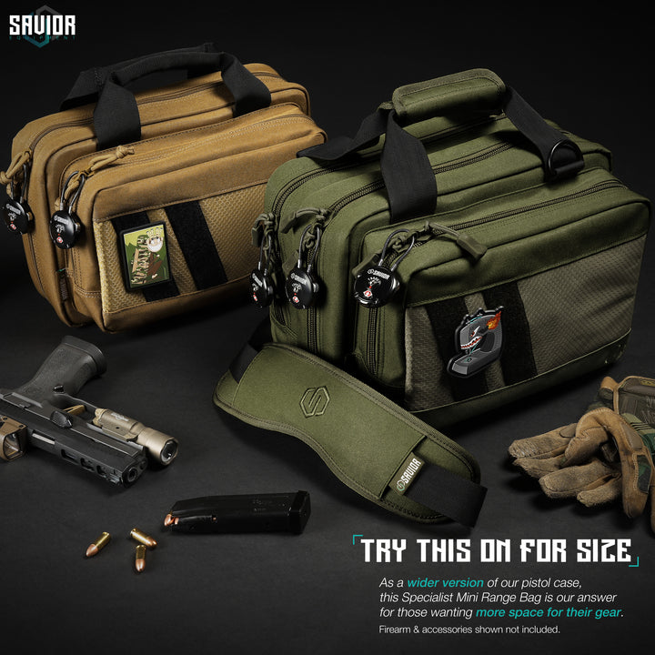 Try This On For Size - As a wider version of our Pistol Case, this Specialist Mini Range Bag is our answer for those wanting more space for their gear. Firearms & accessories shown not included.#color_od-green