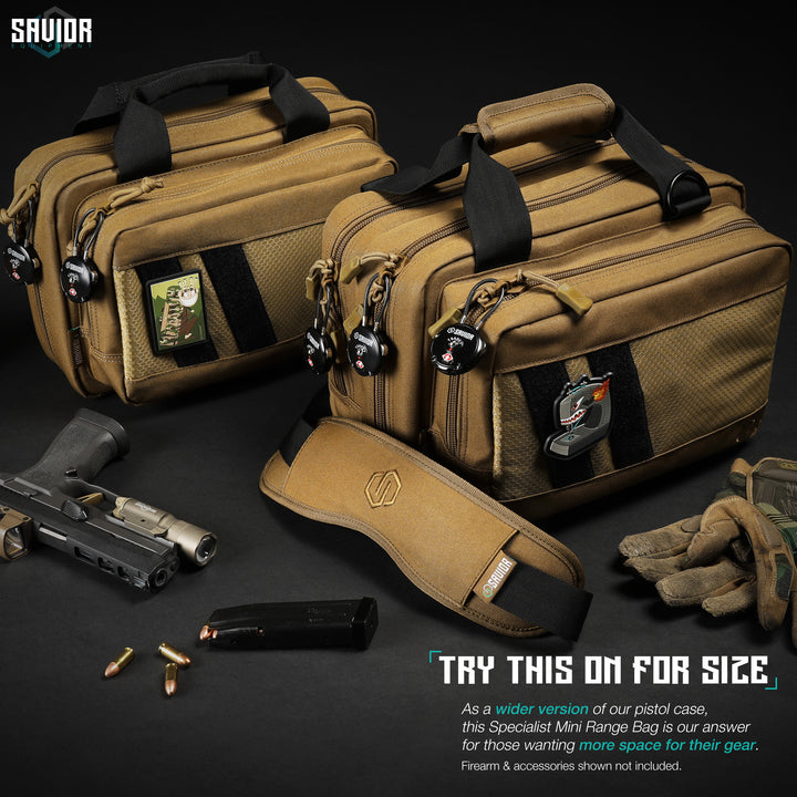 Try This On For Size - As a wider version of our Pistol Case, this Specialist Mini Range Bag is our answer for those wanting more space for their gear. Firearms & accessories shown not included.#color_dark-fde