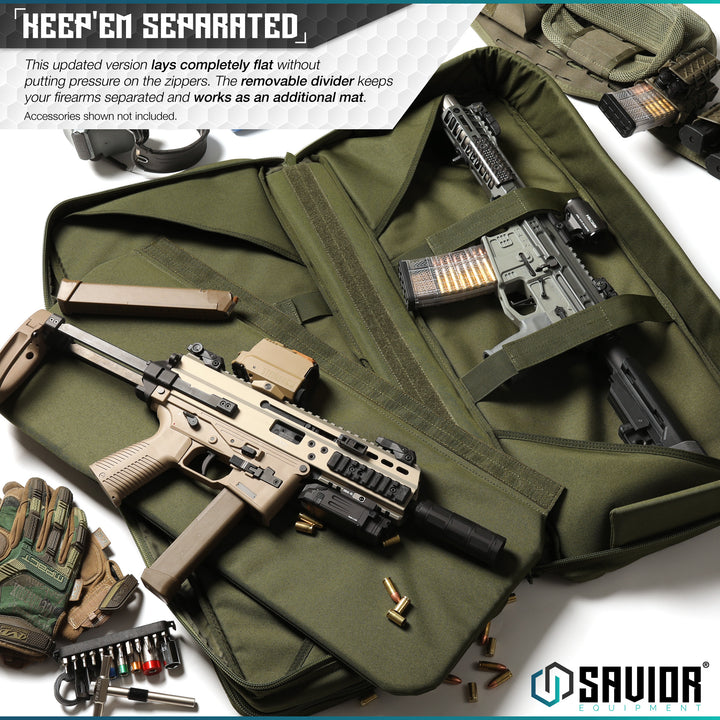 Keep'Em Separated - This updated version lays completely flat without putting pressure on the zippers. The removable divider keeps your firearms separated and works as an additional mat. Accessories shown not included.#color_od-green