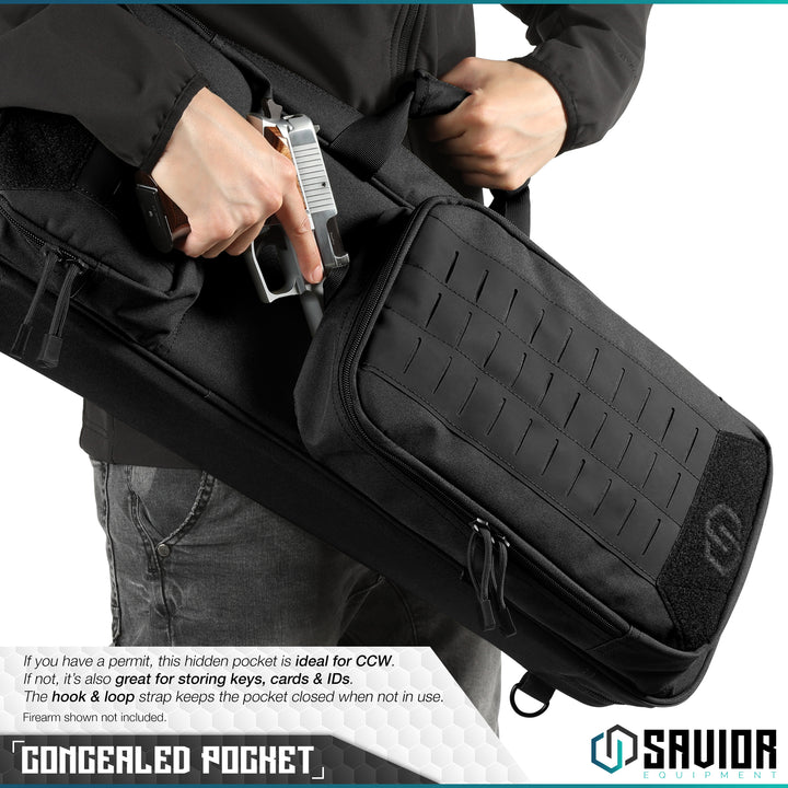 Concealed Pocket - If you have a permit, this hidden pocket is ideal for CCW. If not, it?€?s also great for storing keys, cards & IDs. The hook & loop strap keeps the pocket closed when not in use. Firearm shown not included.#color_obsidian-black
