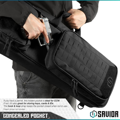 Concealed Pocket - If you have a permit, this hidden pocket is ideal for CCW. If not, it?€?s also great for storing keys, cards & IDs. The hook & loop strap keeps the pocket closed when not in use. Firearm shown not included.#color_obsidian-black