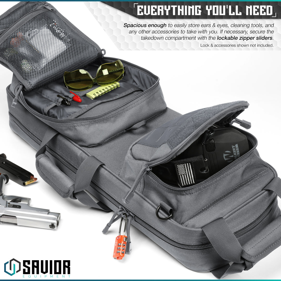Everything You?€?ll Need - Spacious enough to easily store ears & eyes, cleaning tools, and any other accessories to take with you. If necessary, secure the carbine compartment with the lockable zipper sliders. Lock & accessories shown not included.#color_sw-gray