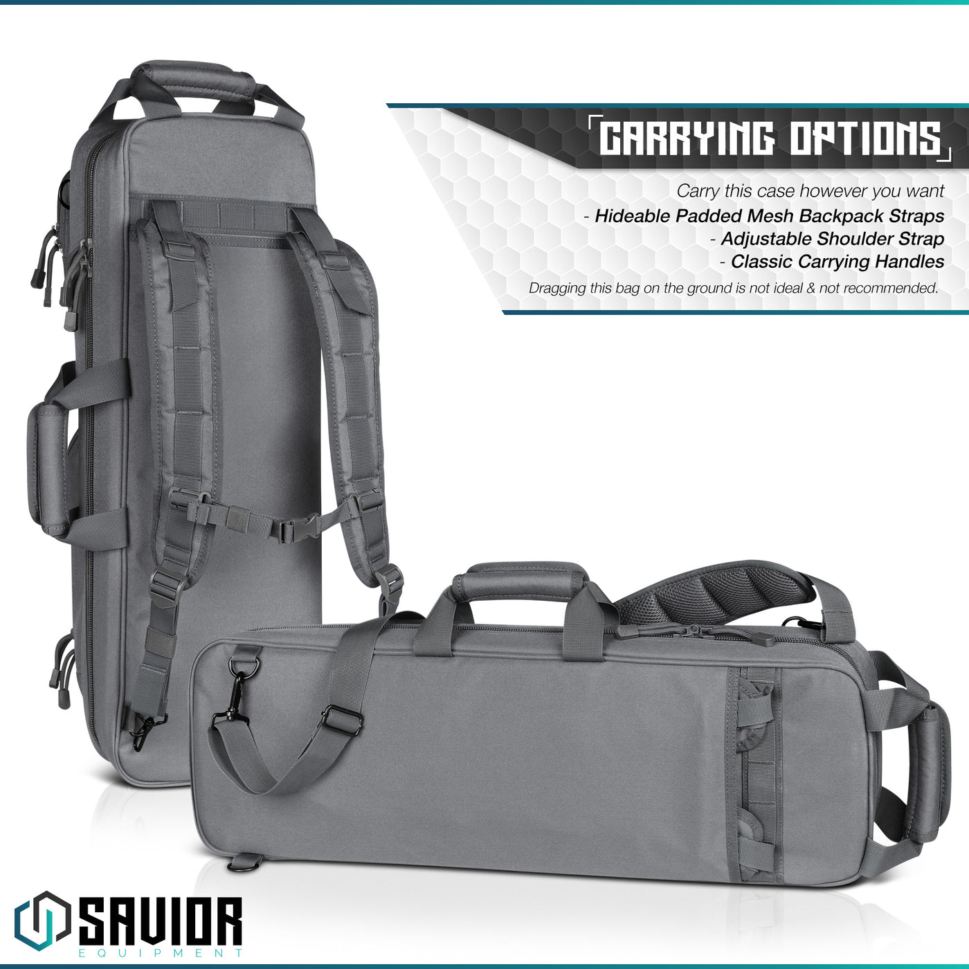 Carrying Options - Carry this case however you want. Hideable padded mesh backpack straps. Adjustable shoulder strap. Classic carrying handles. Dragging this bag on the ground is not ideal and not recommended.#color_sw-gray