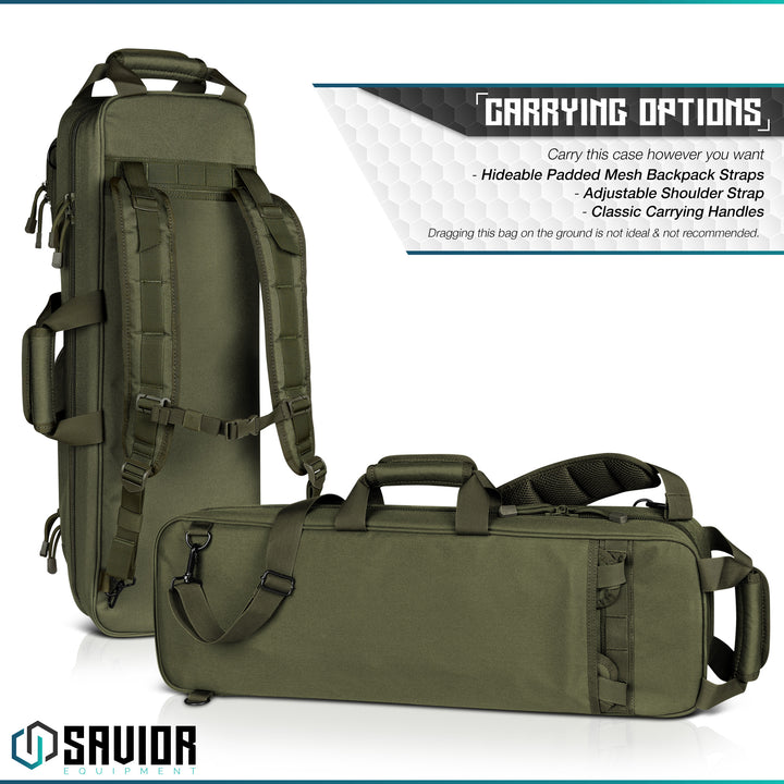 Carrying Options - Carry this case however you want. Hideable padded mesh backpack straps. Adjustable shoulder strap. Classic carrying handles. Dragging this bag on the ground is not ideal and not recommended.#color_od-green