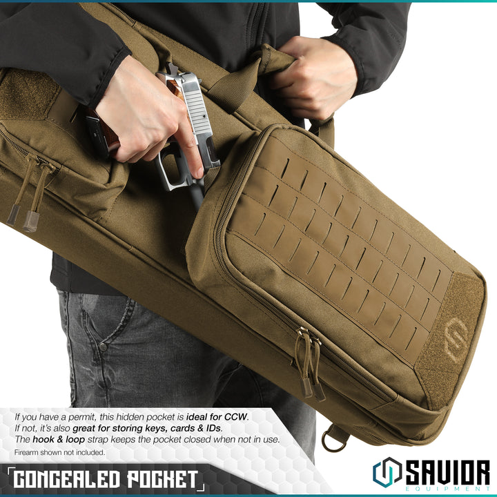 Concealed Pocket - If you have a permit, this hidden pocket is ideal for CCW. If not, it?€?s also great for storing keys, cards & IDs. The hook & loop strap keeps the pocket closed when not in use. Firearm shown not included.#color_dark-fde