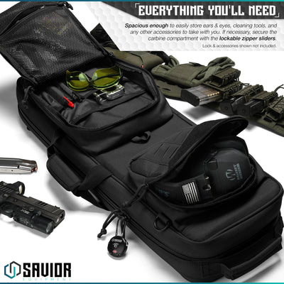 Everything You’ll Need - Spacious enough to easily store ears & eyes, cleaning tools, and any other accessories to take with you. If necessary, secure the carbine compartment with the lockable zipper sliders. Lock & accessories shown not included.