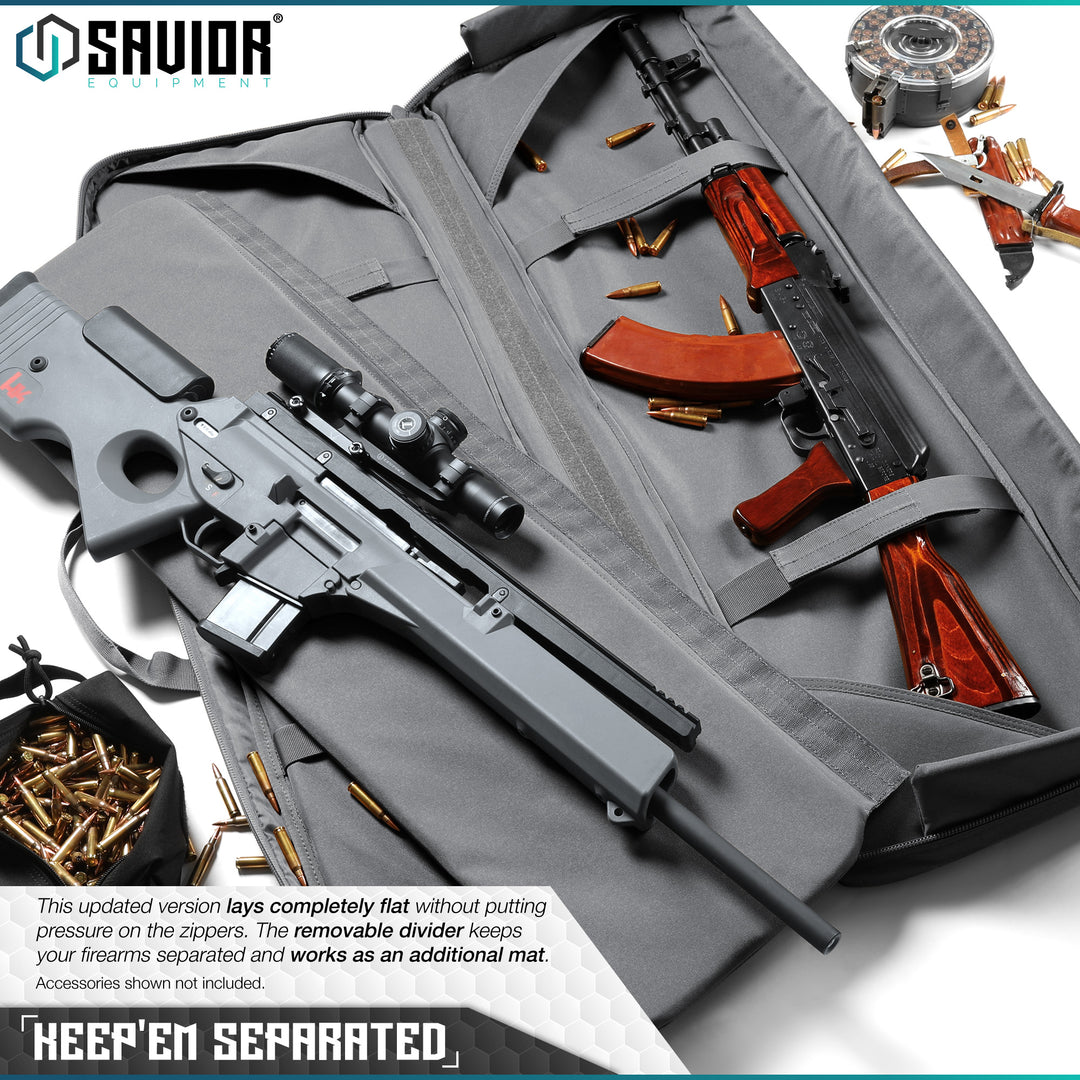 Keep'Em Separated - This updated version lays completely flat without putting pressure on the zippers. The removable divider keeps your firearms separated and works as an additional mat. Accessories shown not included.#color_sw-gray