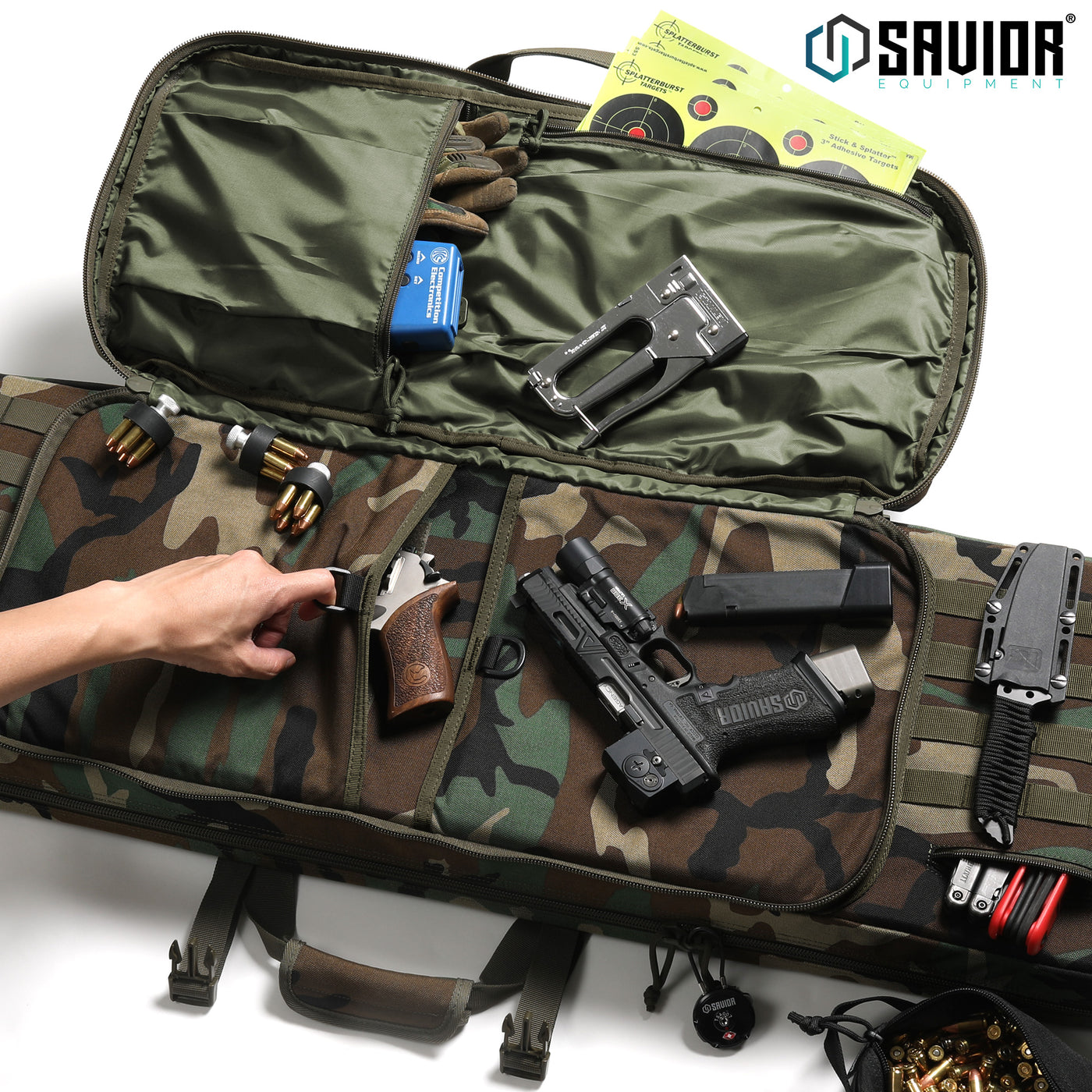 Fits Two Pistols - D-ring pull tabs make it simple to access the large padded pistol sleeve. Store accessories in the zippered sleeves located on the cover. Accessories shown not included.