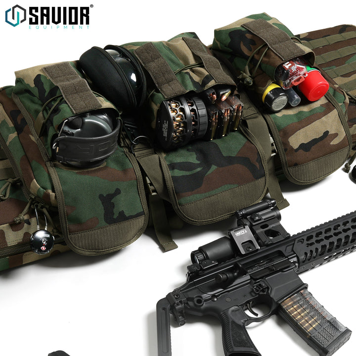 Room For It All - Spacious enough to easily store magazines, ears and eyes, and cleaning kits. Lockable zipper heads integrated into both firearm compartments. Accessories shown not included.#color_m81-woodland