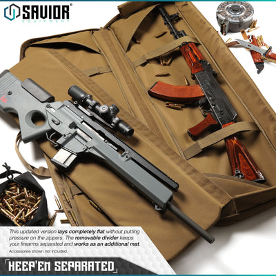 Keep'Em Separated - This updated version lays completely flat without putting pressure on the zippers. The removable divider keeps your firearms separated and works as an additional mat. Accessories shown not included.#color_dark-fde