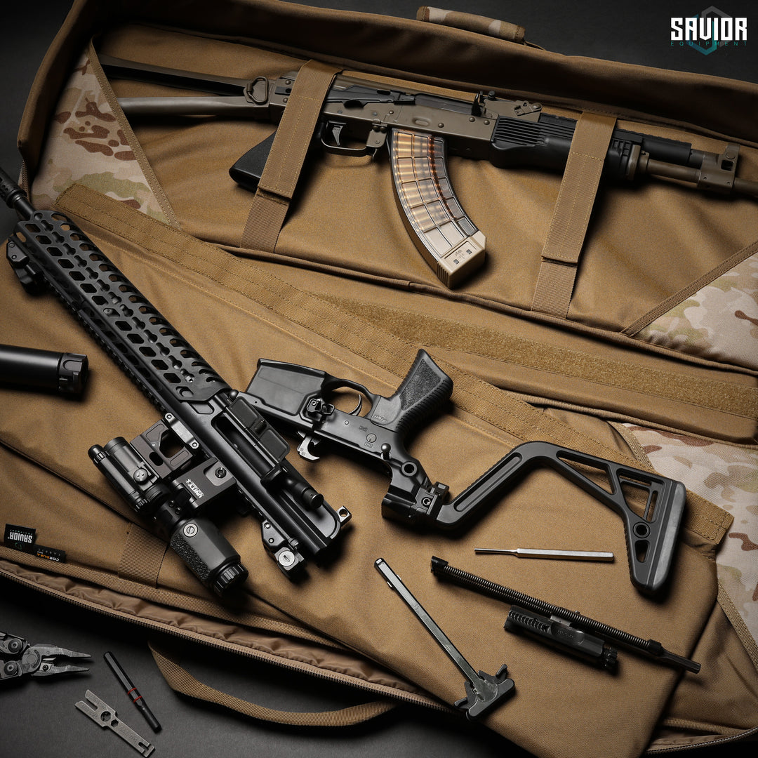 Removable Divider - Separate Your Firearms Into Its Own Personal Compartment or Use it as an Additional Mat when Removed. Upgraded design allows bag to lay completely flat. Firearms shown not included.#color_multicam-arid