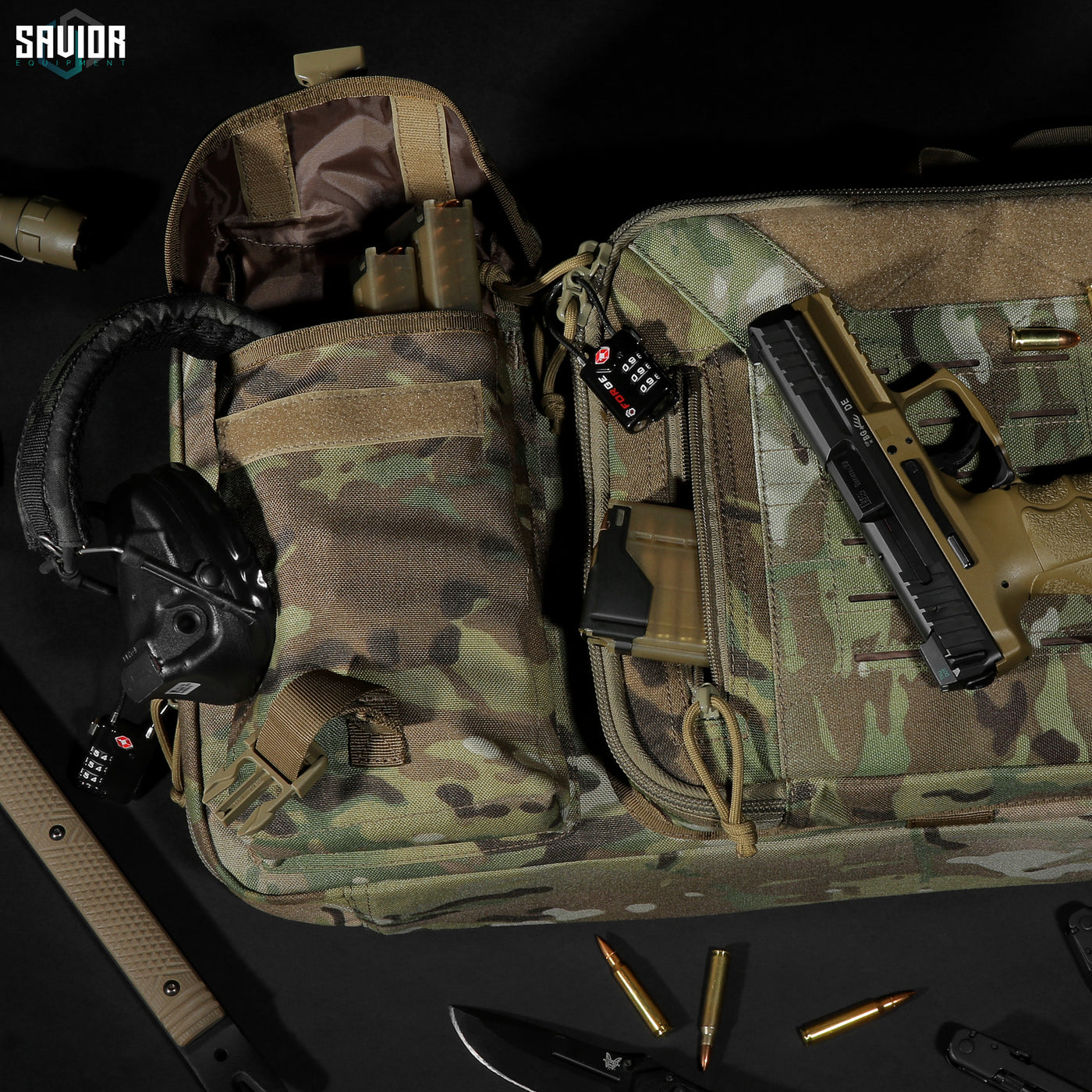 Everything You'll Need - Spacious enough to easily store magazines, hearing protection, and other accessories. Lockable zipper sliders for both firearm compartments. Accessories shown not included.#color_multicam