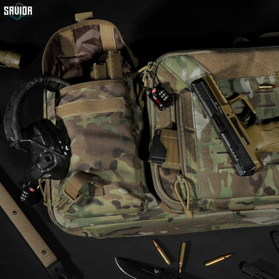 Everything You'll Need - Spacious enough to easily store magazines, hearing protection, and other accessories. Lockable zipper sliders for both firearm compartments. Accessories shown not included.#color_multicam