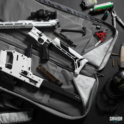 Removable Divider - Separate Your Firearms Into Its Own Personal Compartment or Use it as an Additional Mat when Removed. Upgraded design allows bag to lay completely flat. Firearms shown not included.#color_multicam-alpine