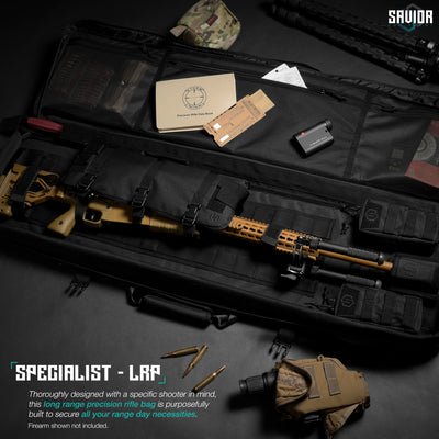 Specialist - LRP - Thoroughly designed with a specific shooter in mind, this long-range precision rifle bag is purposefully built to secure all your range day necessities. Firearms shown not included.