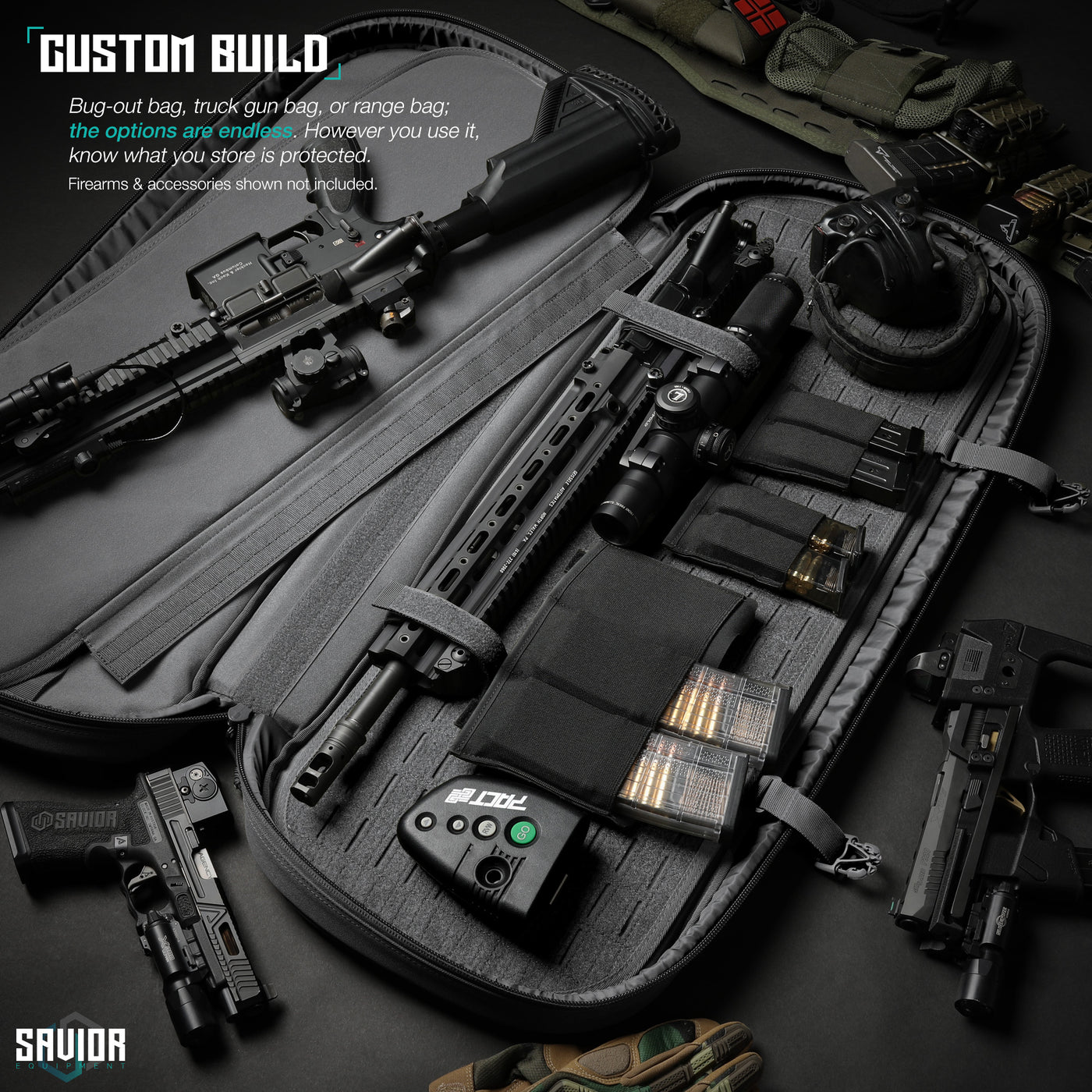 Custom Build - Bug-out bag, truck gun bag, or range bag; the options are endless. However you use it, know what you store is protected. Firearms & accessories shown not included.