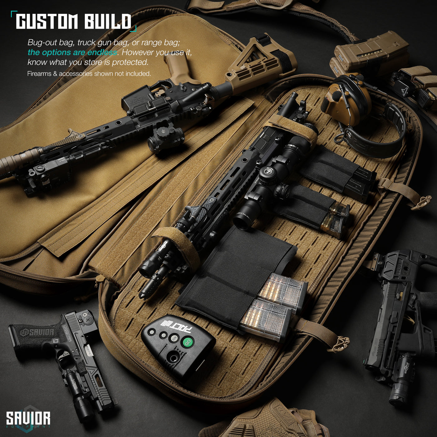 Custom Build - Bug-out bag, truck gun bag, or range bag; the options are endless. However you use it, know what you store is protected. Firearms & accessories shown not included.