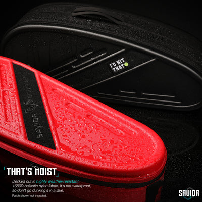 That’s Moist - Decked out in 1680D ballistic nylon fabric, this case is highly weather-resistant. It’s not waterproof, so don’t go dunking it in a lake. Patch shown not included.#color_obsidian-black