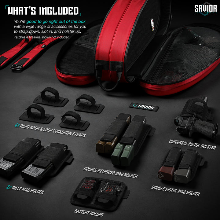 What?€?s Included - You?€?re good to go right out of the box with a wide range of accessories for you to strap down, slot in, and holster up. Patches & firearms shown not included.#color_carmine-red