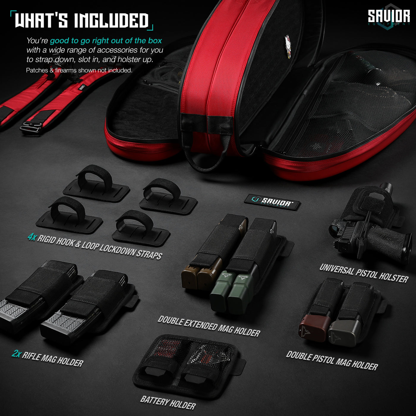 What’s Included - You’re good to go right out of the box with a wide range of accessories for you to strap down, slot in, and holster up. Patches & firearms shown not included.#color_carmine-red