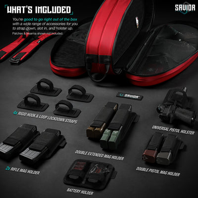What’s Included - You’re good to go right out of the box with a wide range of accessories for you to strap down, slot in, and holster up. Patches & firearms shown not included.#color_carmine-red