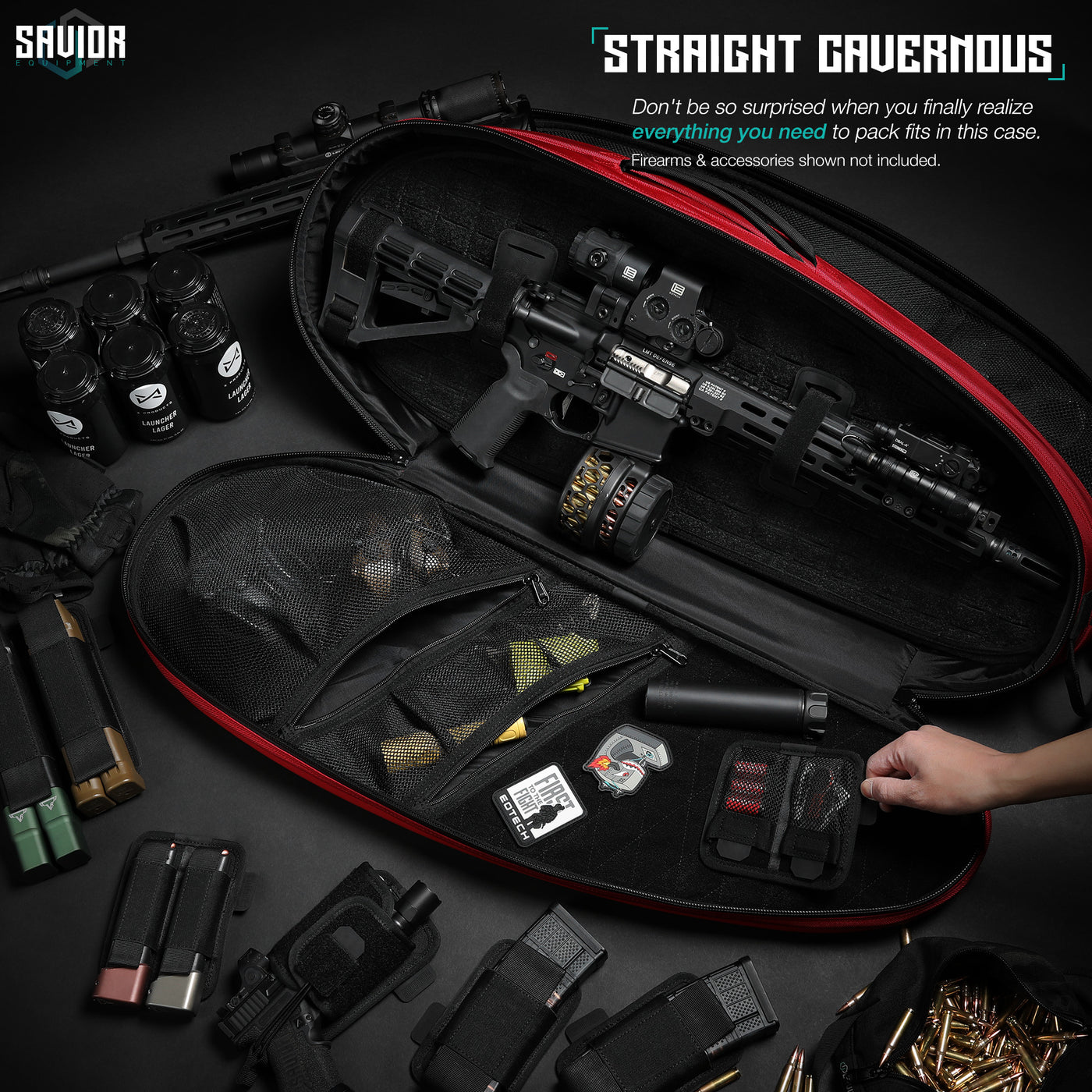 Straight Cavernous - Don’t be so surprised when you finally realize everything you need to pack fits in this one case. Firearms & accessories shown not included.#color_carmine-red