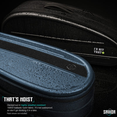 That?€?s Moist - Decked out in 1680D ballistic nylon fabric, this case is highly weather-resistant. It?€?s not waterproof, so don?€?t go dunking it in a lake. Patch shown not included.#color_obsidian-black