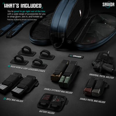 What?€?s Included - You?€?re good to go right out of the box with a wide range of accessories for you to strap down, slot in, and holster up. Patches & firearms shown not included.#color_midnight-blue
