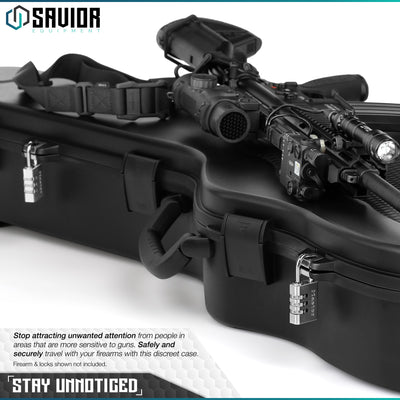 Stay Unnoticed - Stop attracting unwanted attention from people in the areas that are more sensitive to guns. Safely and securely travel with your firearms with this discreet case. Firearms & locks shown not included.#color_obsidian-black