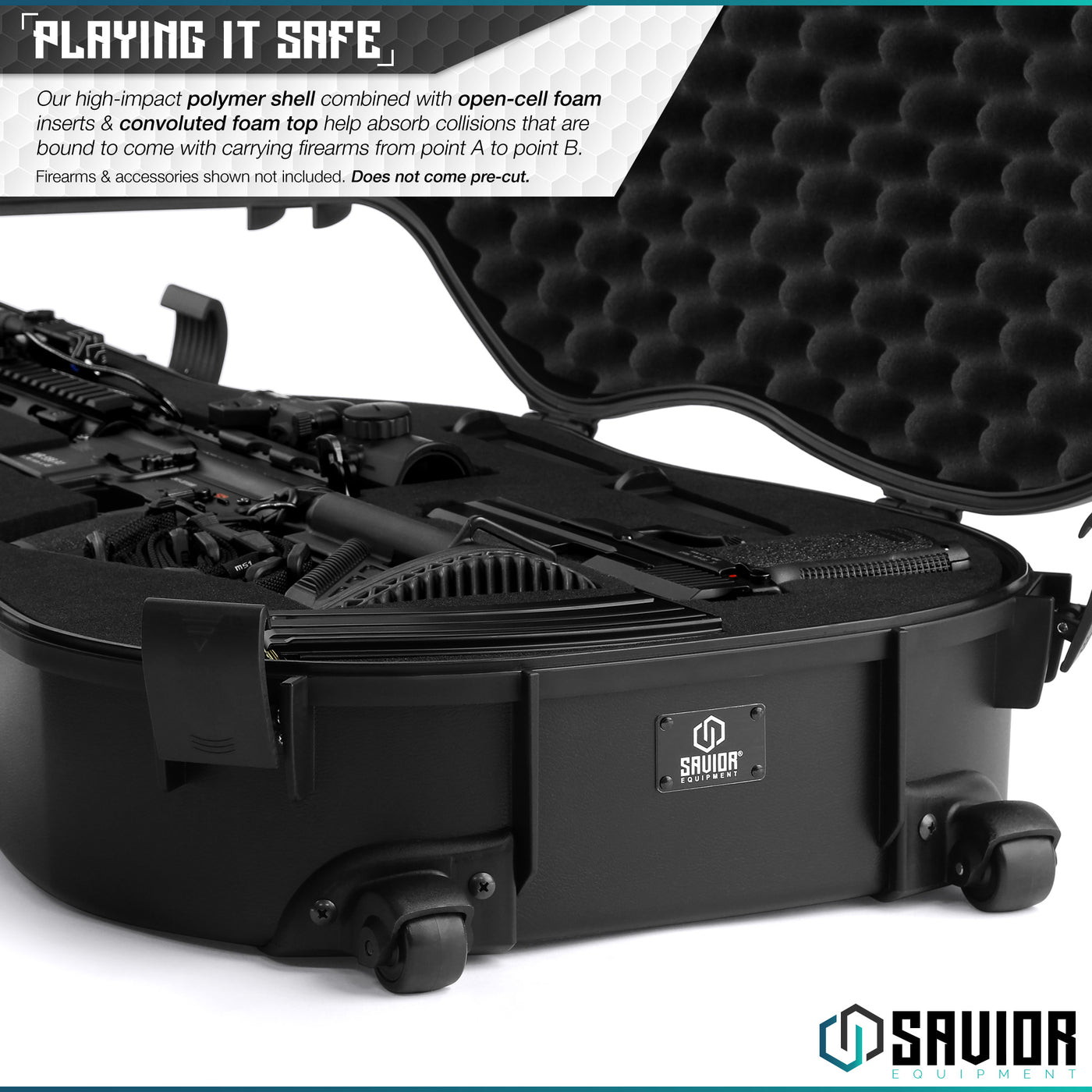 Playing-It Safe - Our high-impact polymer shell combined with open-cell foam inserts & convoluted foam top help absorb collisions that are bound to come with carrying firearms from point A to point B. Firearms & accessories shown not included. Does not come pre-cut.#color_obsidian-black#color_obsidian-black