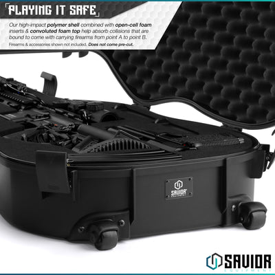 Playing-It Safe - Our high-impact polymer shell combined with open-cell foam inserts & convoluted foam top help absorb collisions that are bound to come with carrying firearms from point A to point B. Firearms & accessories shown not included. Does not come pre-cut.